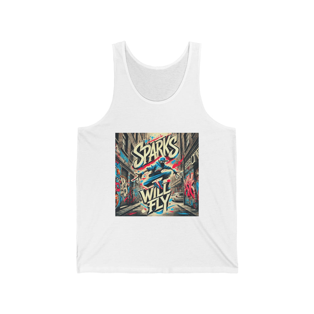 Sparks Will Fly Unisex Jersey Tank - Vibrant Graphic Art for Creative Souls