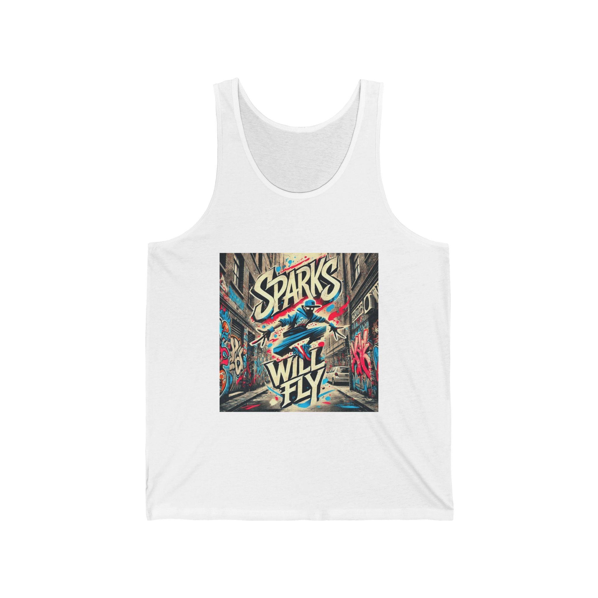 Sparks Will Fly Unisex Jersey Tank - Vibrant Graphic Art for Creative Souls